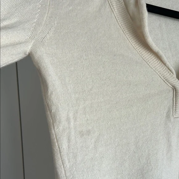 Inhabit Cream Cashmere Long Sleeve Sweater with Shawl Collar | Small - Picture 4 of 4